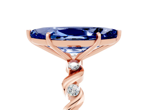 Rose gold Marquise Cut Blue Sapphire Solitaire Twisted Band with Round  Accents and Prong Setting_17