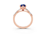 Rose gold Marquise Cut Blue Sapphire Solitaire with Side Baguettes and Channel Set Band_3