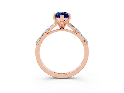 Rose gold Marquise Cut Blue Sapphire Solitaire with Side Baguettes and Channel Set Band_3