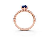 Rose gold Marquise Cut Blue Sapphire Solitaire with Side Stones, Pave Band, Four-Prong Setting_39