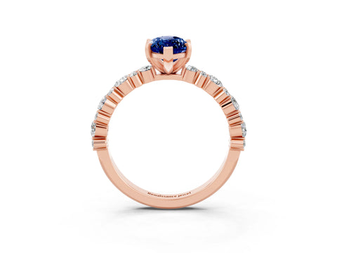 Rose gold Marquise Cut Blue Sapphire Solitaire with Side Stones, Pave Band, Four-Prong Setting_39