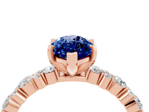 Rose gold Marquise Cut Blue Sapphire Solitaire with Side Stones, Pave Band, Four-Prong Setting_40