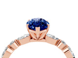Rose gold Marquise Cut Blue Sapphire Solitaire with Side Stones on a Pavé Band and Four-Prong Setting_4