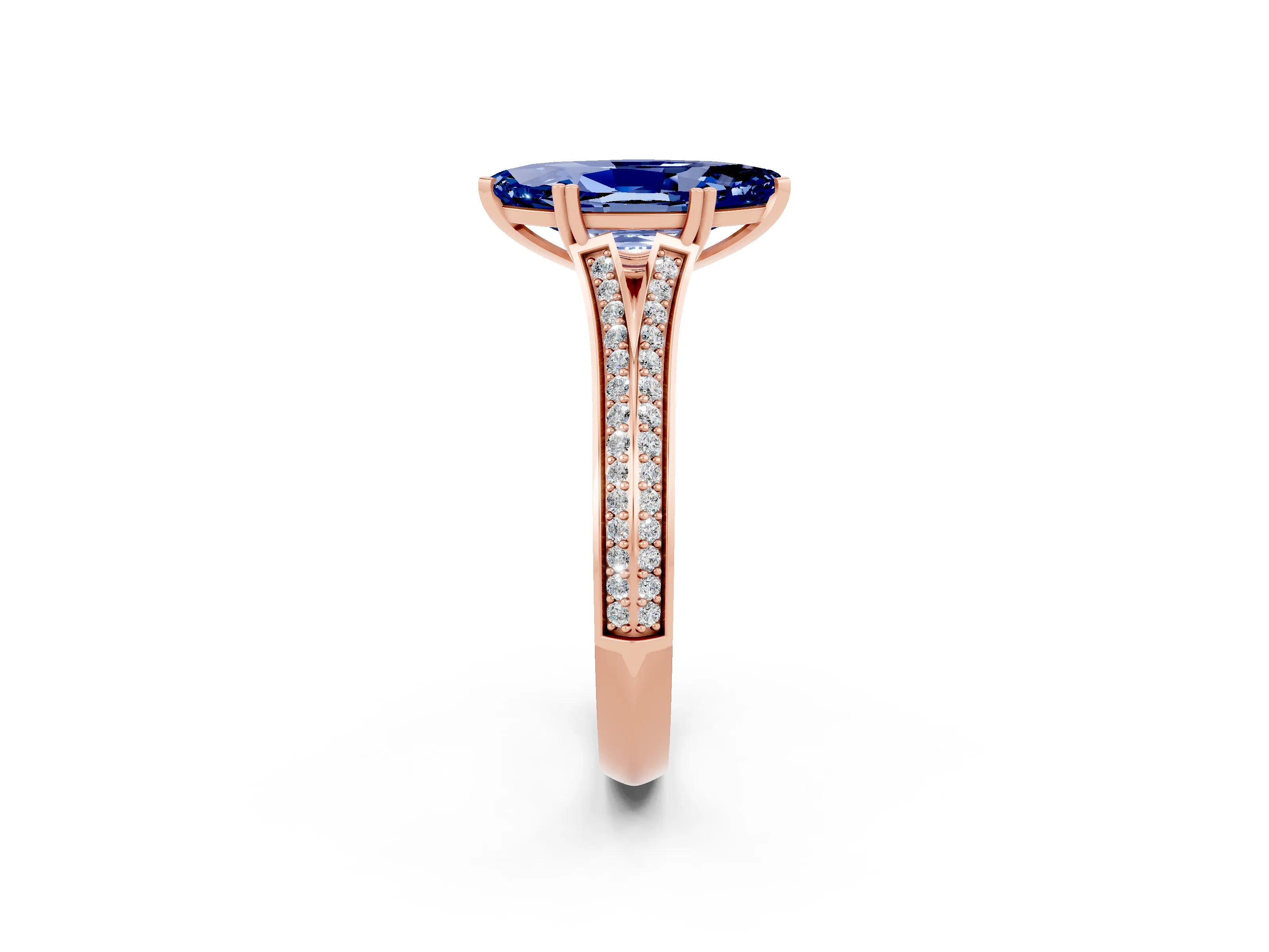 Rose gold Marquise Cut Blue Sapphire Split Shank Engagement Ring with Pavé Band_2