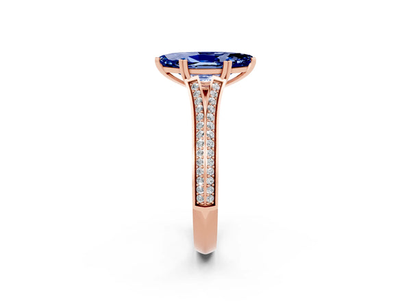 Rose gold Marquise Cut Blue Sapphire Split Shank Engagement Ring with Pavé Band