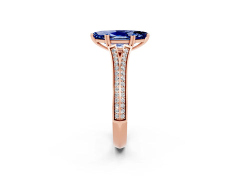 Rose gold Marquise Cut Blue Sapphire Split Shank Engagement Ring with Pavé Band_2