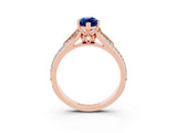 Rose gold Marquise Cut Blue Sapphire Split Shank Engagement Ring with Pavé Band_3