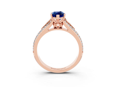 Rose gold Marquise Cut Blue Sapphire Split Shank Engagement Ring with Pavé Band_3