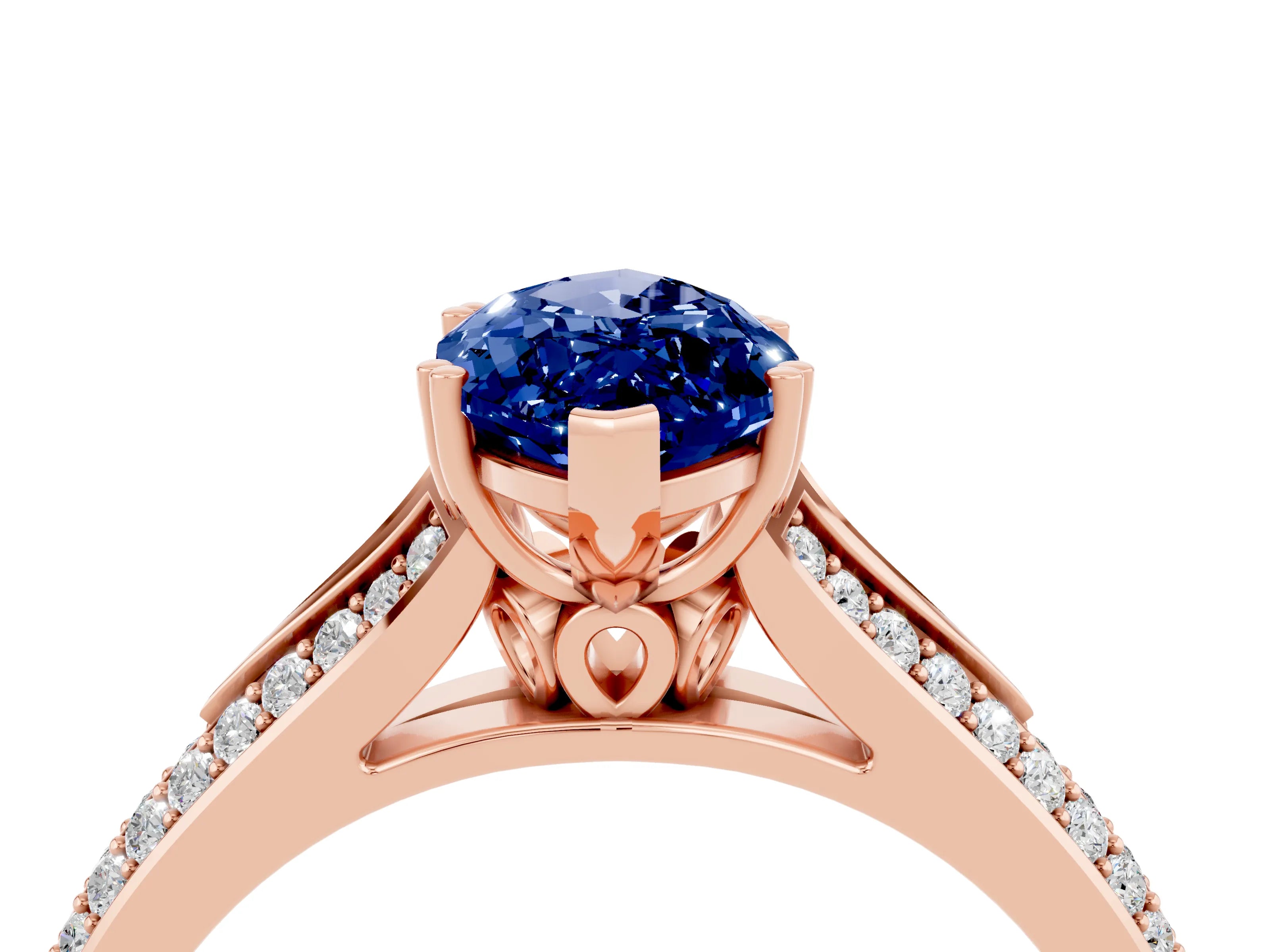 Rose gold Marquise Cut Blue Sapphire Split Shank Engagement Ring with Pavé Band_4