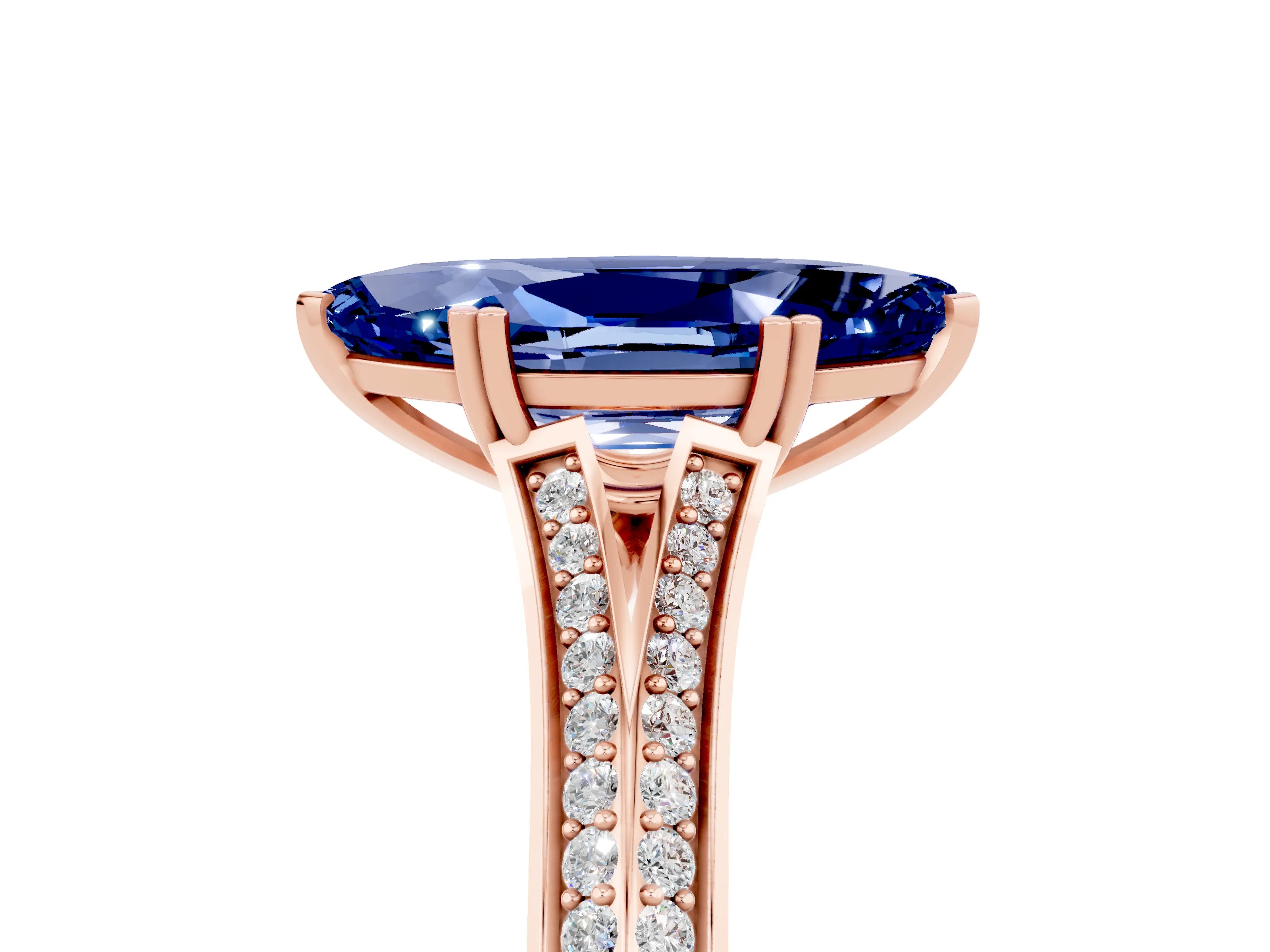 Rose gold Marquise Cut Blue Sapphire Split Shank Engagement Ring with Pavé Band_5