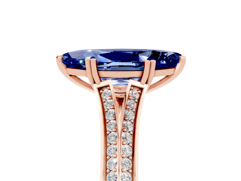 Rose gold Marquise Cut Blue Sapphire Split Shank Engagement Ring with Pavé Band_5