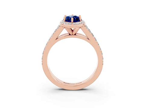Rose gold Marquise Cut Blue Sapphire Split Shank Halo Ring with Four-Prong Setting_15