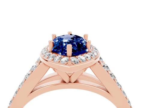 Rose gold Marquise Cut Blue Sapphire Split Shank Halo Ring with Four-Prong Setting_16
