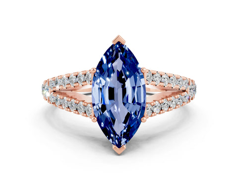 Rose gold Marquise Cut Blue Sapphire Split Shank Pavé Engagement Ring with Four-Prong Setting_12