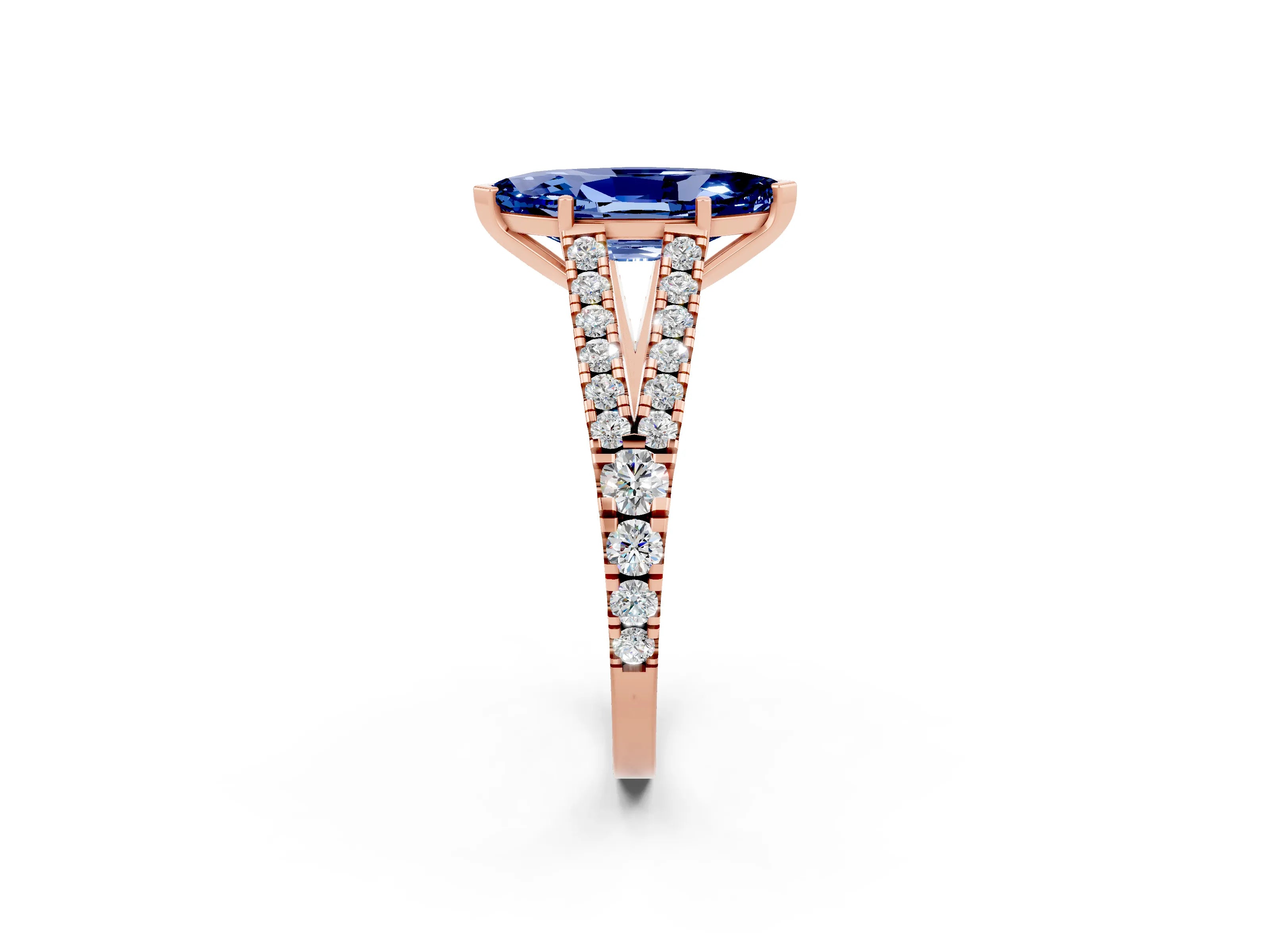 Rose gold Marquise Cut Blue Sapphire Split Shank Pavé Engagement Ring with Four-Prong Setting_14