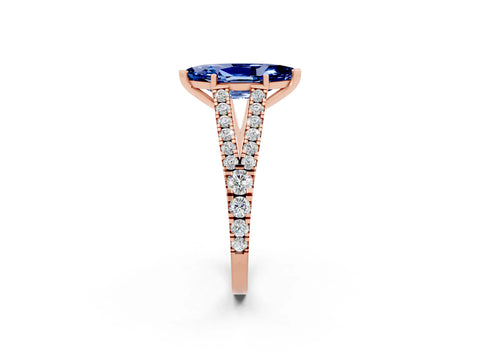 Rose gold Marquise Cut Blue Sapphire Split Shank Pavé Engagement Ring with Four-Prong Setting_14