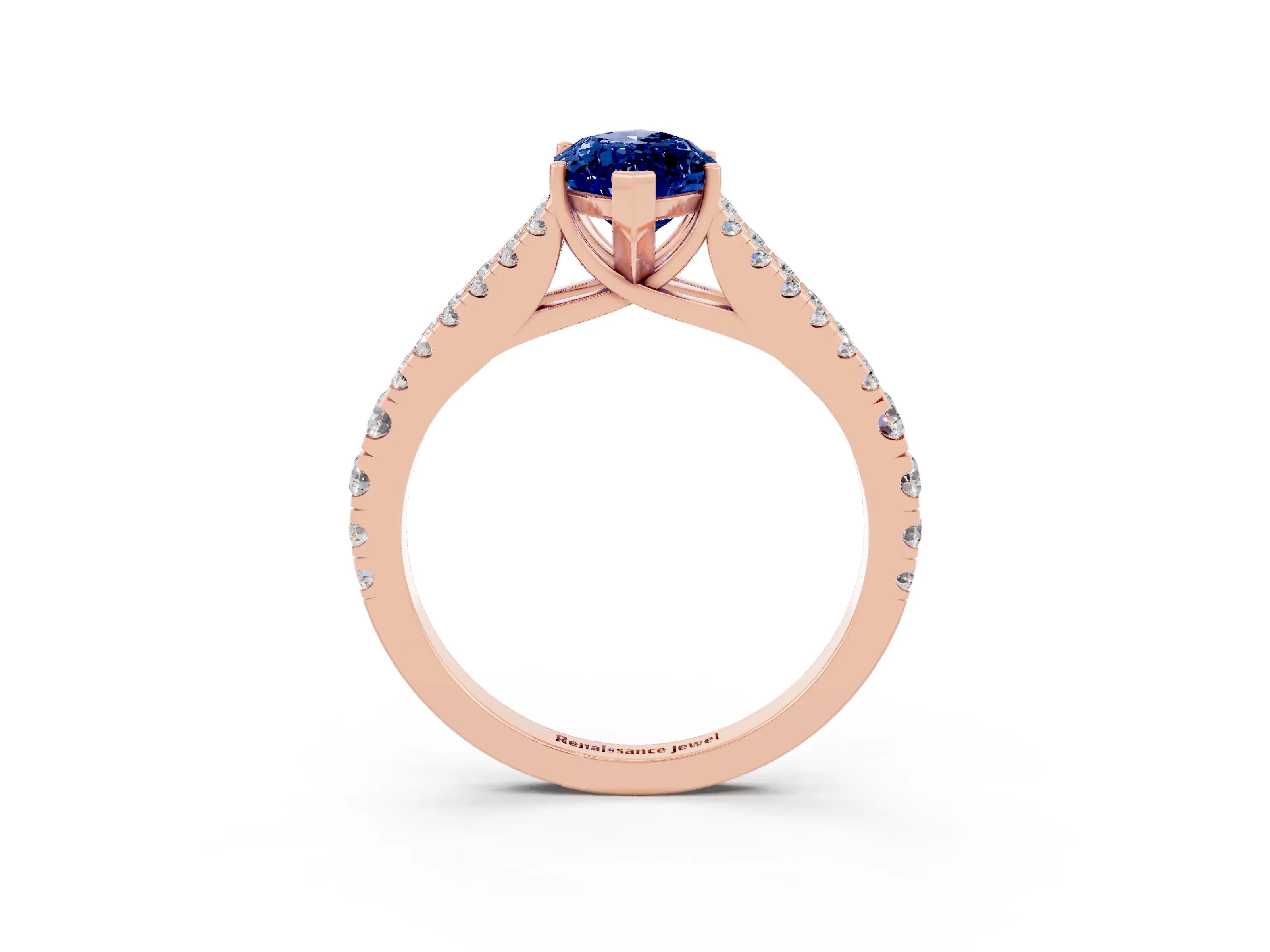 Rose gold Marquise Cut Blue Sapphire Split Shank Pavé Engagement Ring with Four-Prong Setting_15