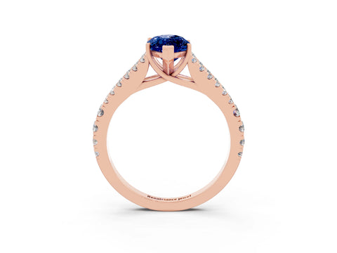 Rose gold Marquise Cut Blue Sapphire Split Shank Pavé Engagement Ring with Four-Prong Setting_15