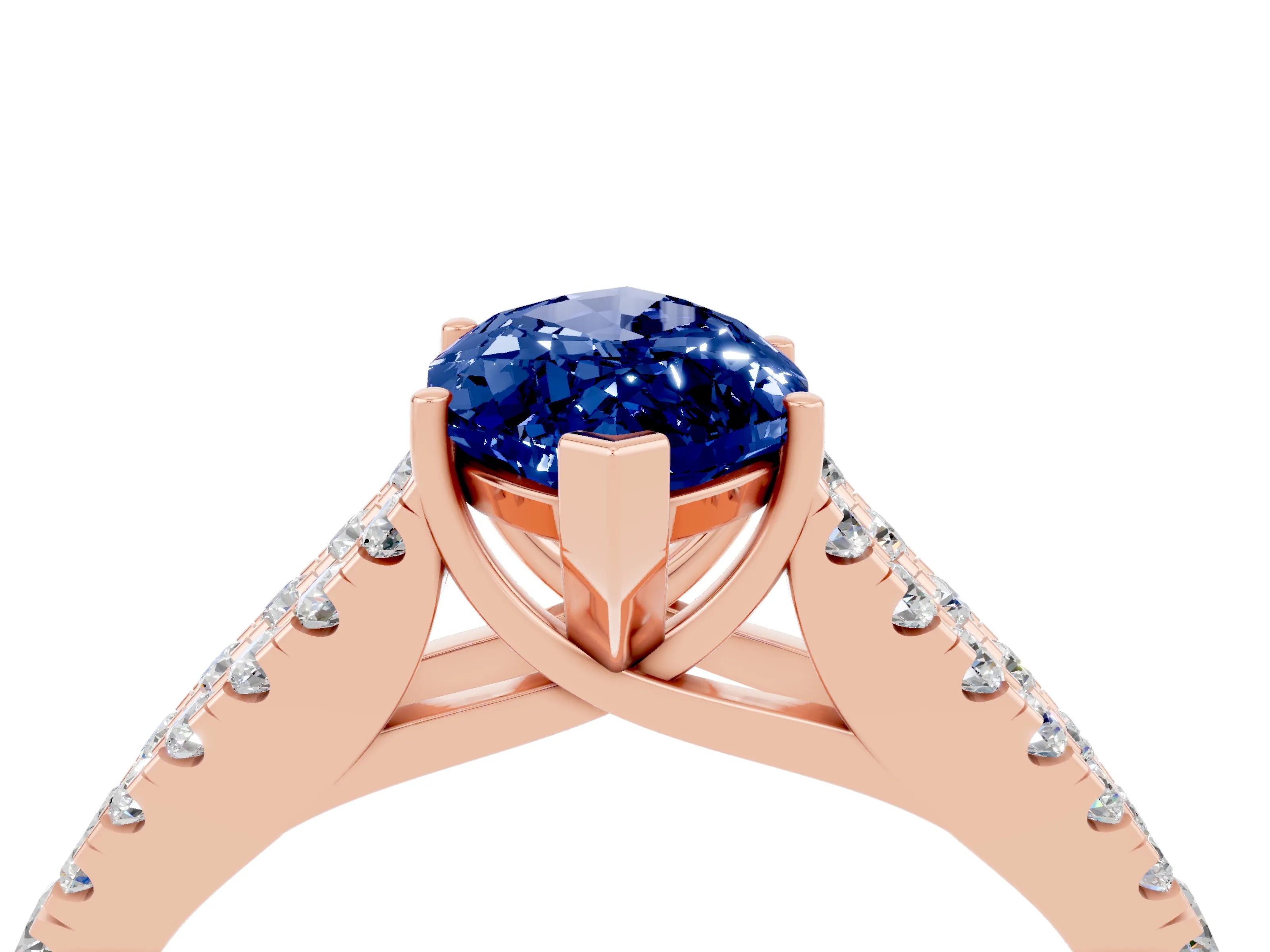 Rose gold Marquise Cut Blue Sapphire Split Shank Pavé Engagement Ring with Four-Prong Setting_16