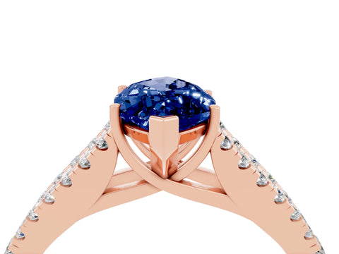 Rose gold Marquise Cut Blue Sapphire Split Shank Pavé Engagement Ring with Four-Prong Setting_16