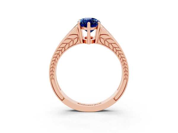 Rose gold Marquise Cut Blue Sapphire Split Shank Ring with Pavé Band and Four-Prong Setting