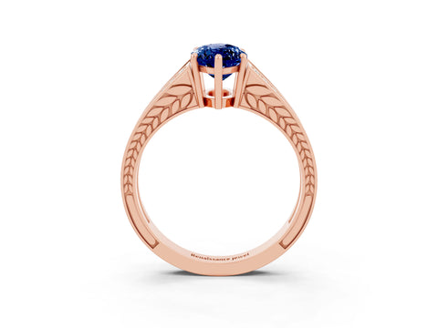 Rose gold Marquise Cut Blue Sapphire Split Shank Ring with Pavé Band and Four-Prong Setting_3