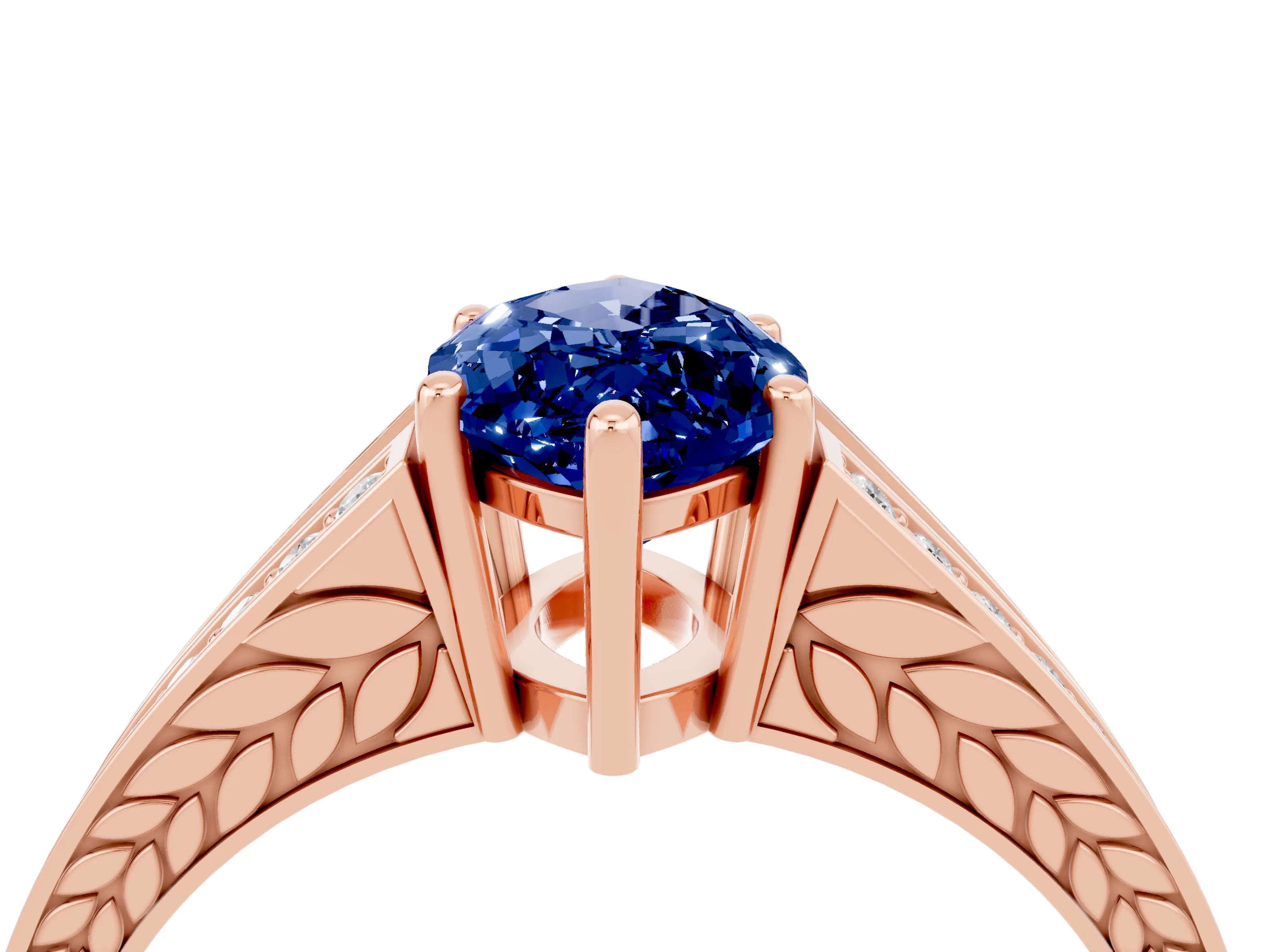 Rose gold Marquise Cut Blue Sapphire Split Shank Ring with Pavé Band and Four-Prong Setting_4