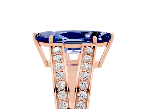Rose gold Marquise Cut Blue Sapphire Split Shank Ring with Pavé Band and Four-Prong Setting_5