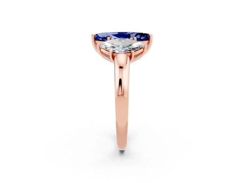 Rose gold Marquise Cut Blue Sapphire Three-Stone Ring with Four-Prong Setting and Classic Band_2