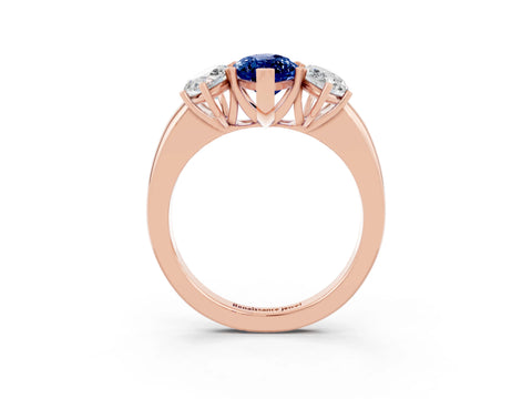 Rose gold Marquise Cut Blue Sapphire Three-Stone Ring with Four-Prong Setting and Classic Band_3