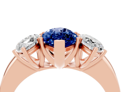 Rose gold Marquise Cut Blue Sapphire Three-Stone Ring with Four-Prong Setting and Classic Band_4