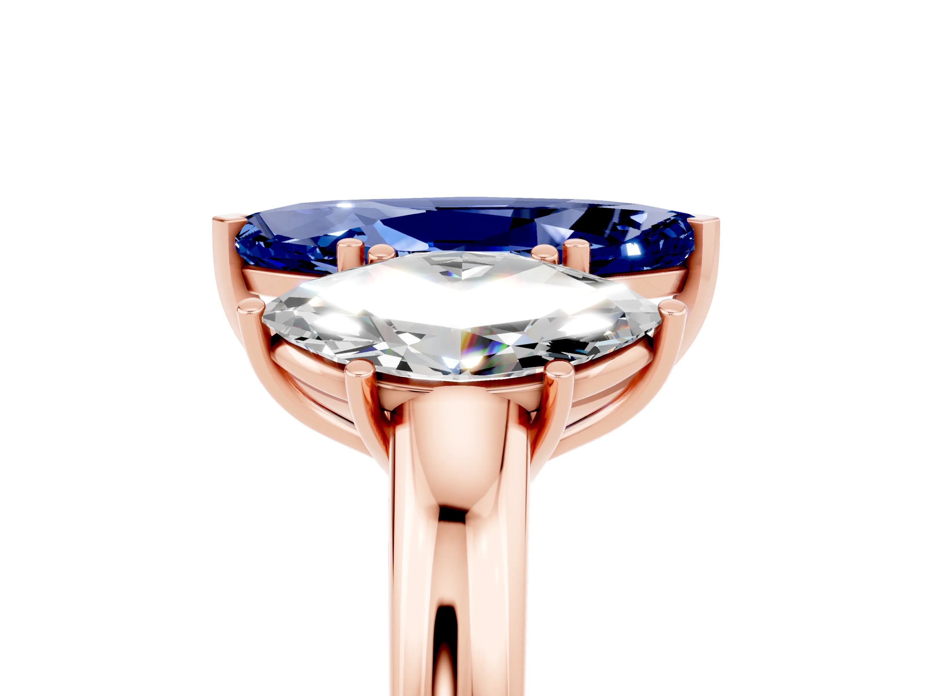 Rose gold Marquise Cut Blue Sapphire Three-Stone Ring with Four-Prong Setting and Classic Band_5