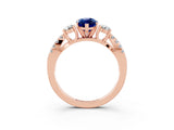 Rose gold Marquise Cut Blue Sapphire Three-Stone Ring with Pavé Split Shank and Four-Prong Setting_15