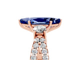 Rose gold Marquise Cut Blue Sapphire Three-Stone Ring with Pavé Split Shank and Four-Prong Setting_17