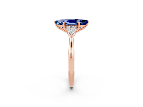 Rose gold Marquise Cut Blue Sapphire Three-Stone Ring with Pear Side Stones and Four-Prong Setting_14
