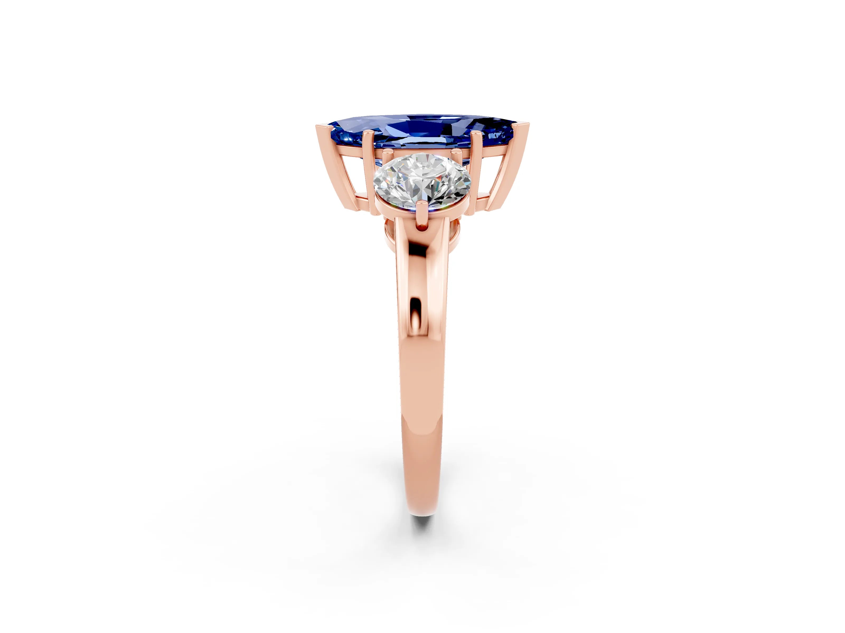 Rose gold Marquise Cut Blue Sapphire Three-Stone Ring with Prong Setting and Classic Band_2