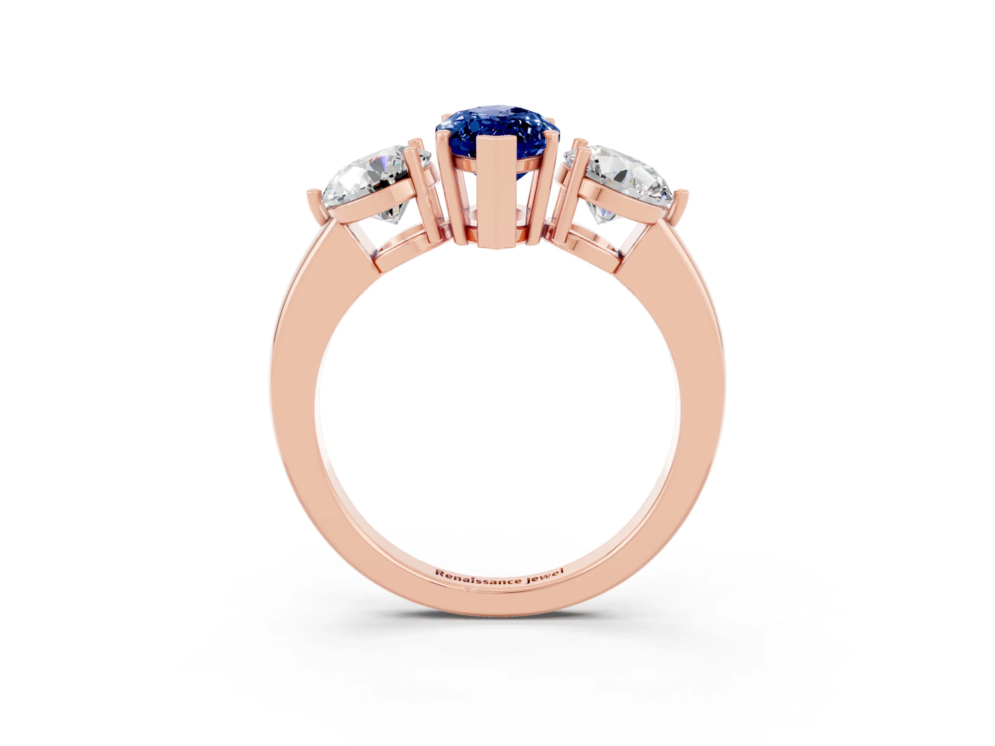 Rose gold Marquise Cut Blue Sapphire Three-Stone Ring with Prong Setting and Classic Band_3