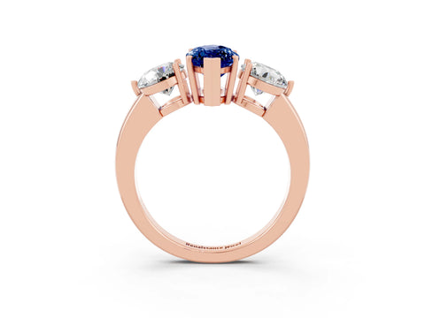 Rose gold Marquise Cut Blue Sapphire Three-Stone Ring with Prong Setting and Classic Band_3