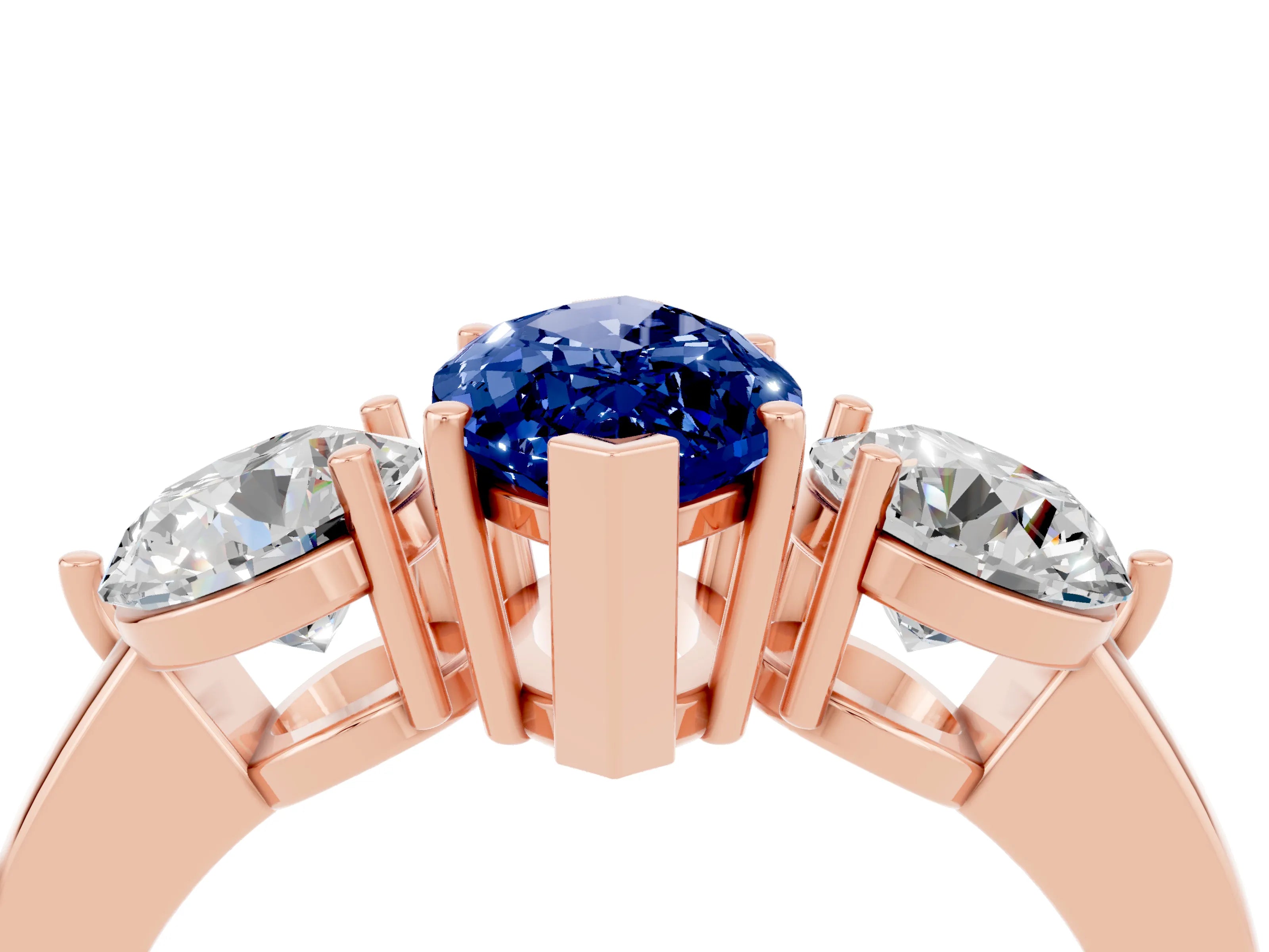 Rose gold Marquise Cut Blue Sapphire Three-Stone Ring with Prong Setting and Classic Band_4