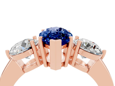 Rose gold Marquise Cut Blue Sapphire Three-Stone Ring with Prong Setting and Classic Band_4