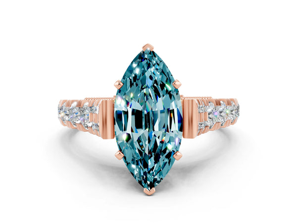 Rose gold Marquise Cut Blue Topaz Classic Solitaire Ring with Pavé Band and Four-Prong Setting