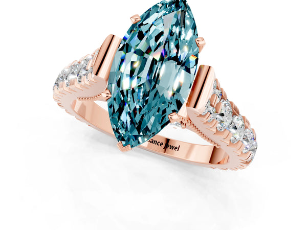 Rose gold Marquise Cut Blue Topaz Classic Solitaire Ring with Pavé Band and Four-Prong Setting