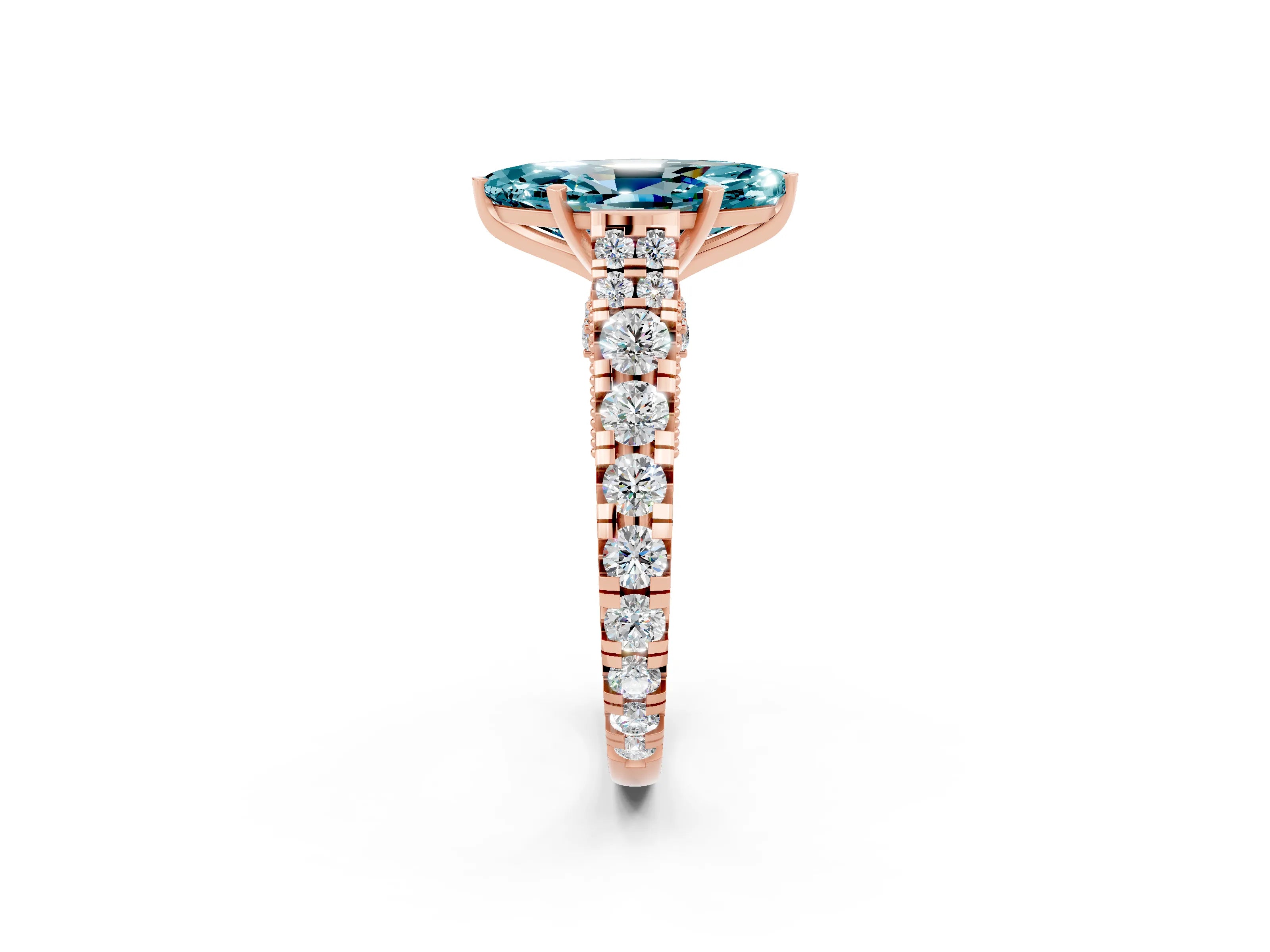 Rose gold Marquise Cut Blue Topaz Classic Solitaire Ring with Pavé Band and Four-Prong Setting_2