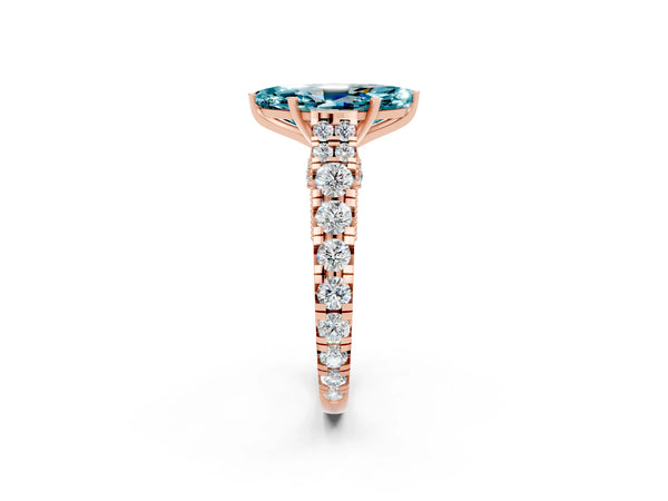 Rose gold Marquise Cut Blue Topaz Classic Solitaire Ring with Pavé Band and Four-Prong Setting