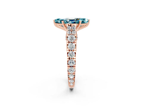 Rose gold Marquise Cut Blue Topaz Classic Solitaire Ring with Pavé Band and Four-Prong Setting_2