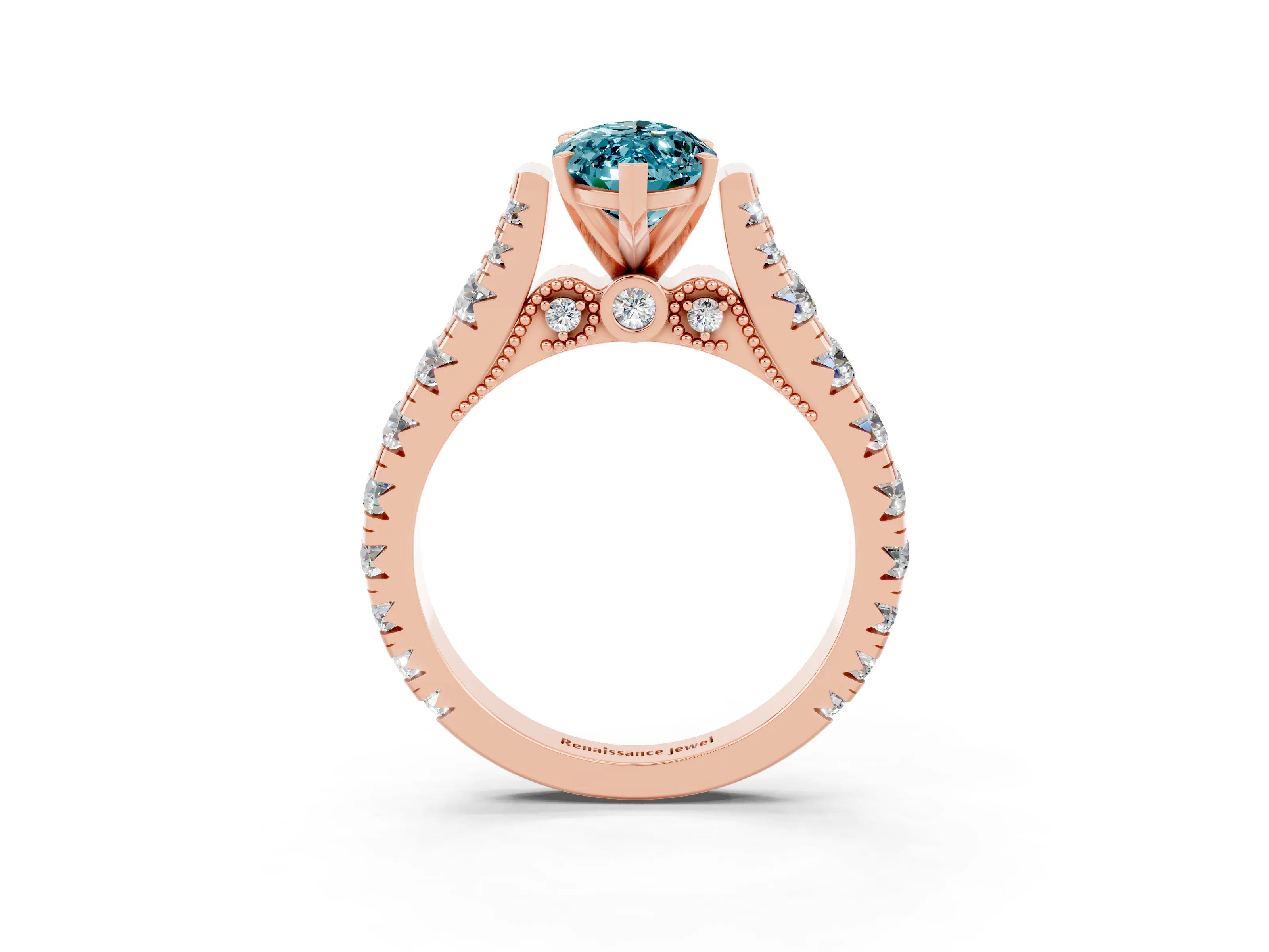 Rose gold Marquise Cut Blue Topaz Classic Solitaire Ring with Pavé Band and Four-Prong Setting_3