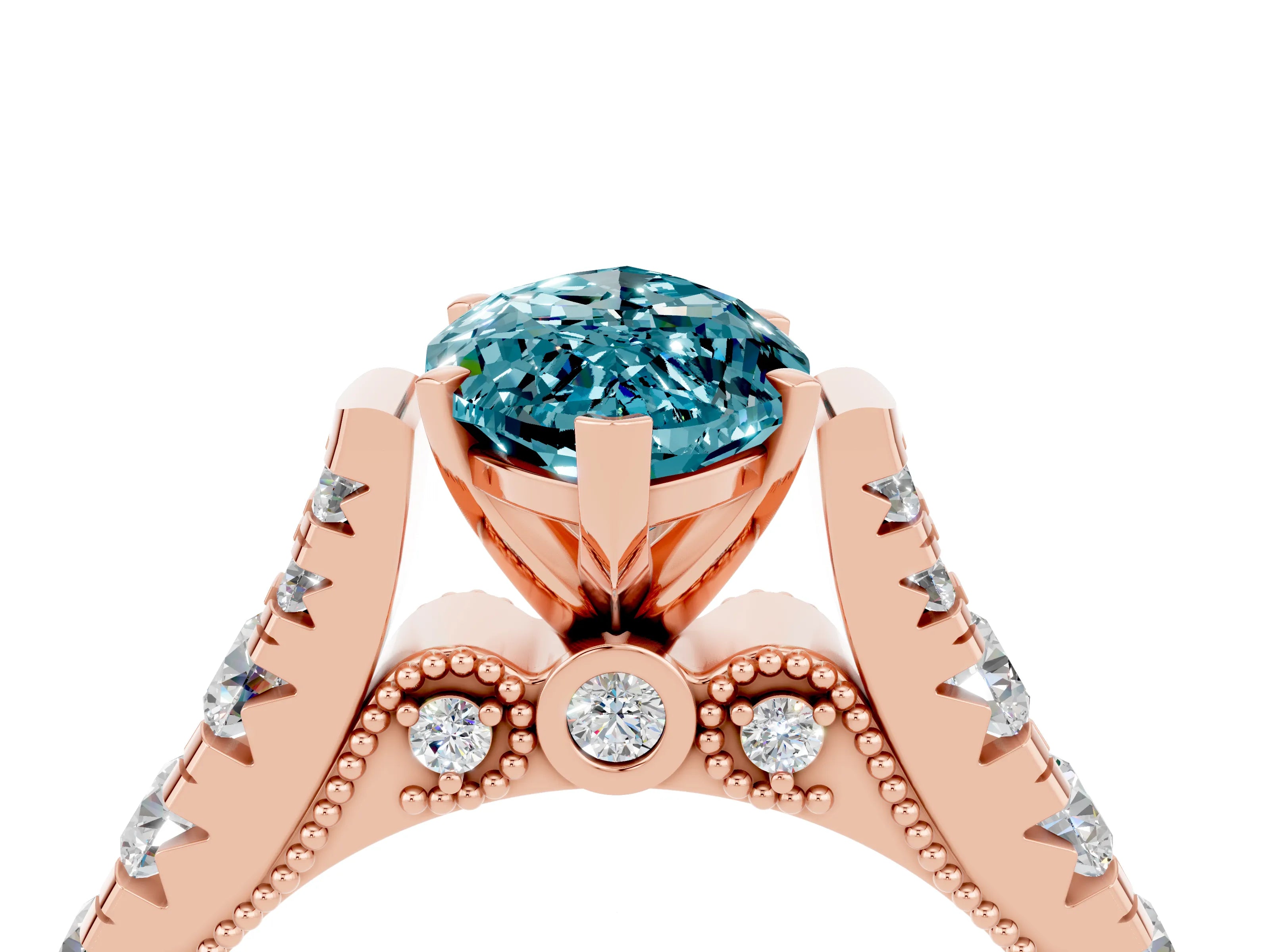 Rose gold Marquise Cut Blue Topaz Classic Solitaire Ring with Pavé Band and Four-Prong Setting_4