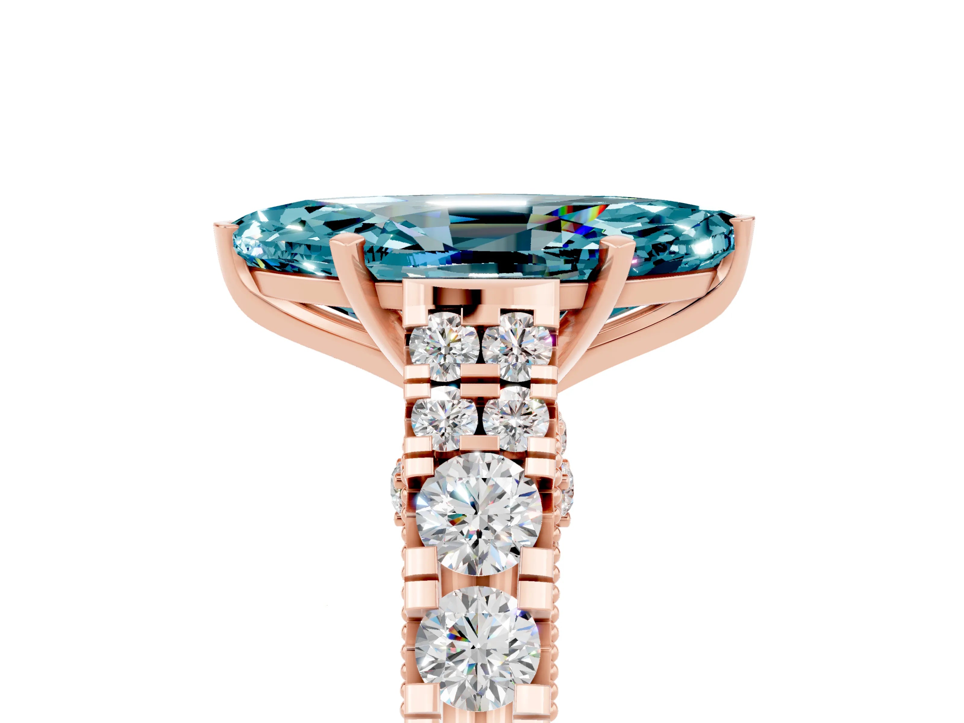 Rose gold Marquise Cut Blue Topaz Classic Solitaire Ring with Pavé Band and Four-Prong Setting_5