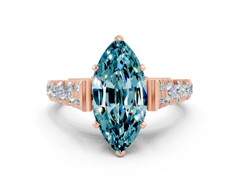 Rose gold Marquise Cut Blue Topaz Classic Solitaire Ring with Pavé Band and Four-Prong Setting