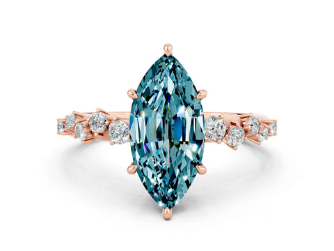 Rose gold Marquise Cut Blue Topaz Cluster Side Stone Solitaire Ring with Prong Setting_24